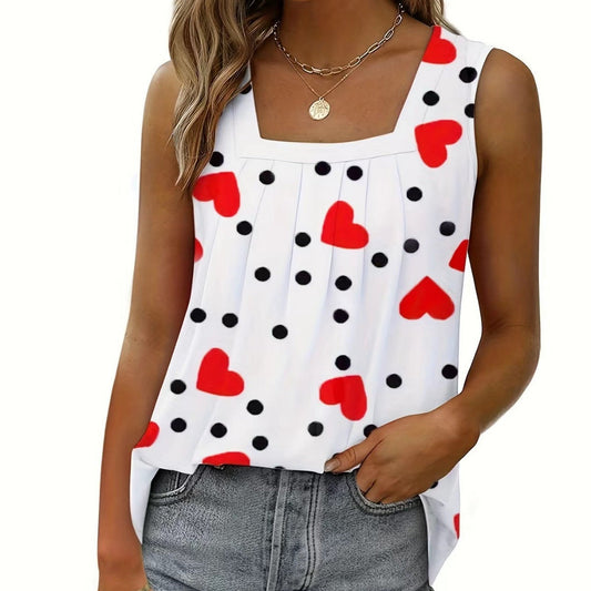 Women's sleeveless top with fashionable heart pattern and casual cut WW