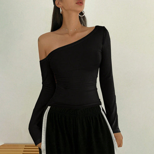 Women's asymmetric long-sleeved shirt with elegant cut-out W&W