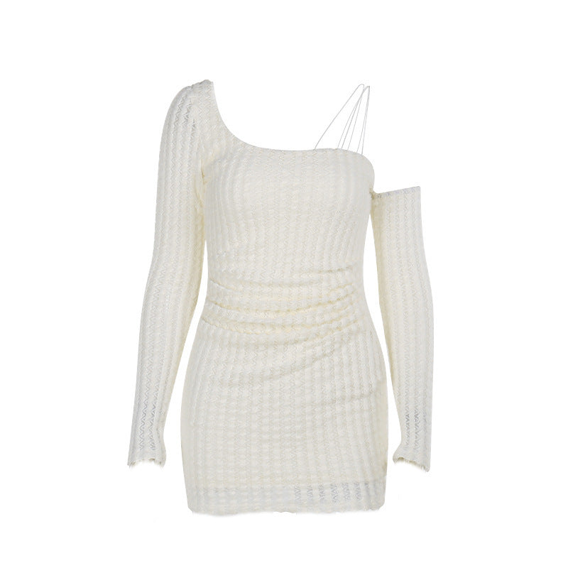 Women's asymmetrical knitted top with a tube pattern W&W