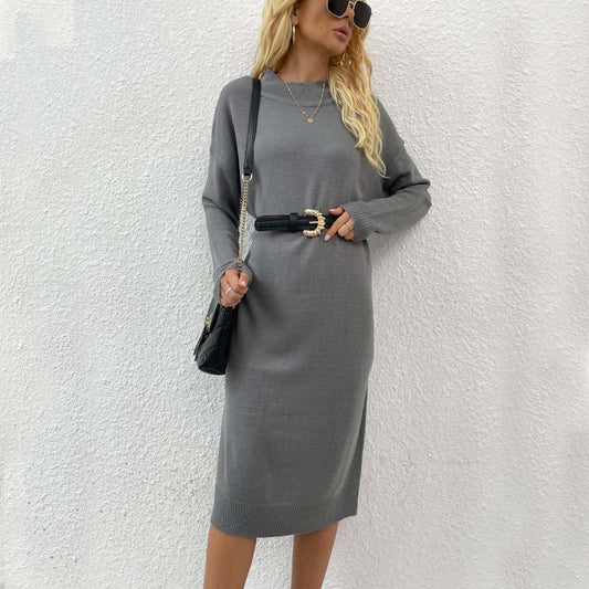 Women's knitted dress with an elegant fit and stylish accent belt WW