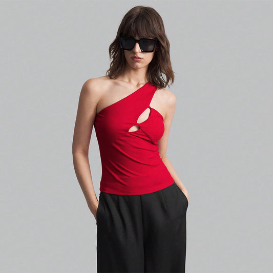 Women's asymmetric top with cut-outs and figure-hugging fit W&W