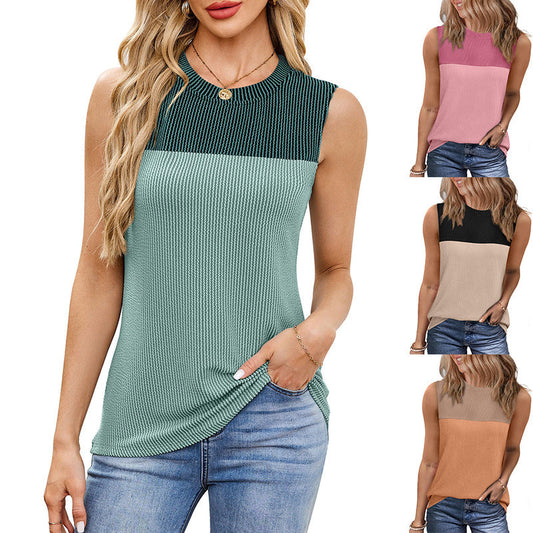 Women's sleeveless ribbed top with boat neck and practical side pockets WW