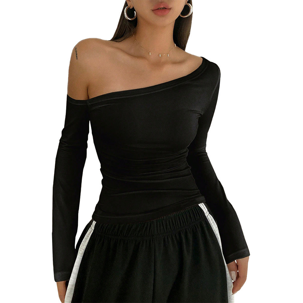 Women's asymmetric long-sleeved shirt with elegant cut-out W&W