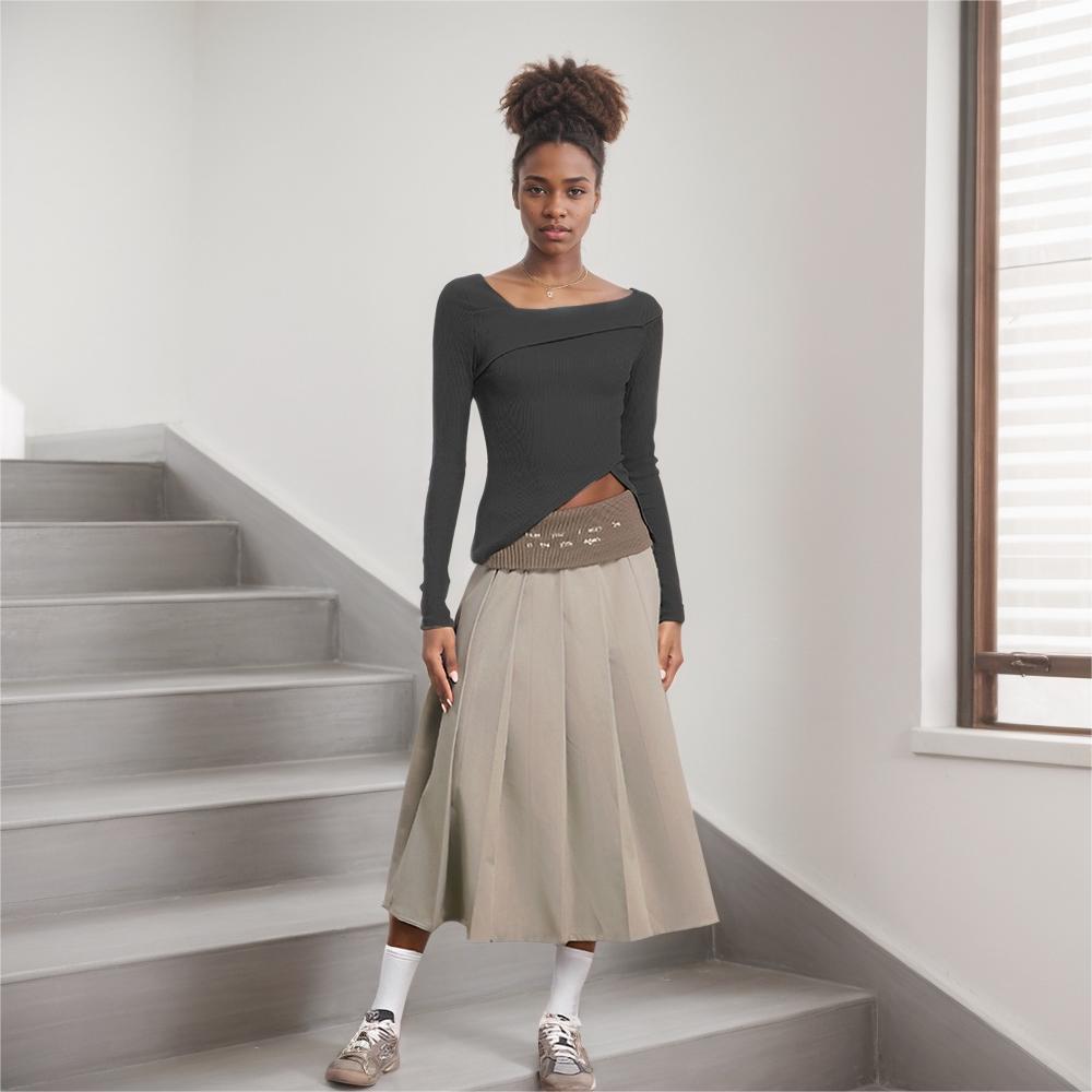 Women's asymmetric long-sleeved top with elegant wrap detail W&W
