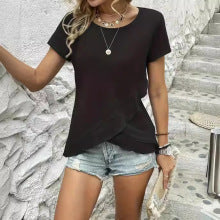 Women's asymmetric short-sleeved top with sophisticated hem WW