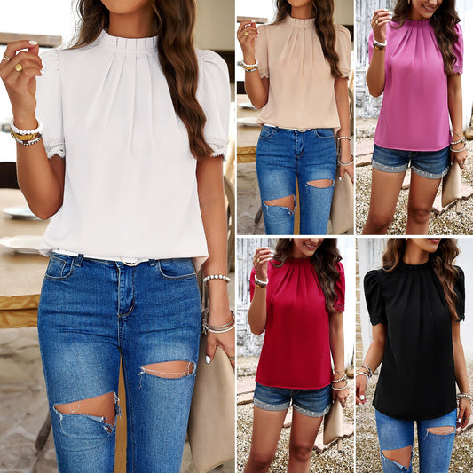 Women's blouse with elegant ruffles and subtle pleats WW