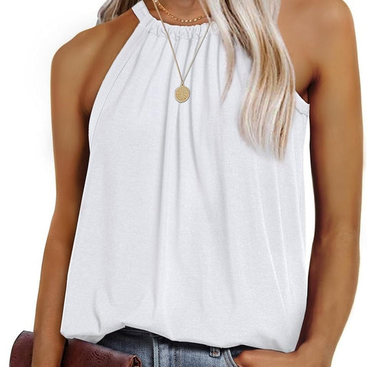 Women's sleeveless top with elegant wrap design and flowing fabric WW