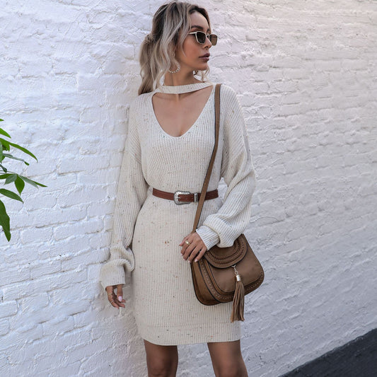 Women's V-neck wide-cut sweater dress WW