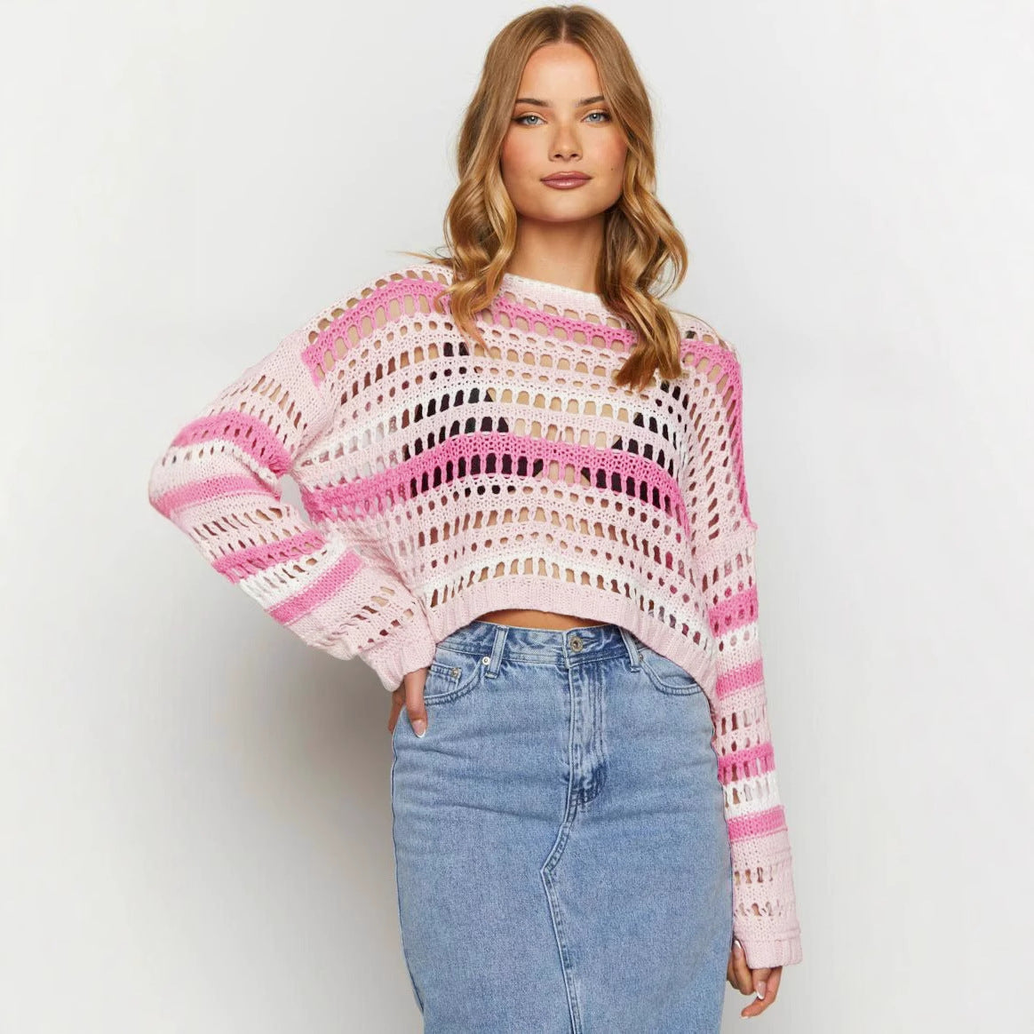 WW | Empty Stripes Cut Out Sexy Bikini Beach Cover-Up