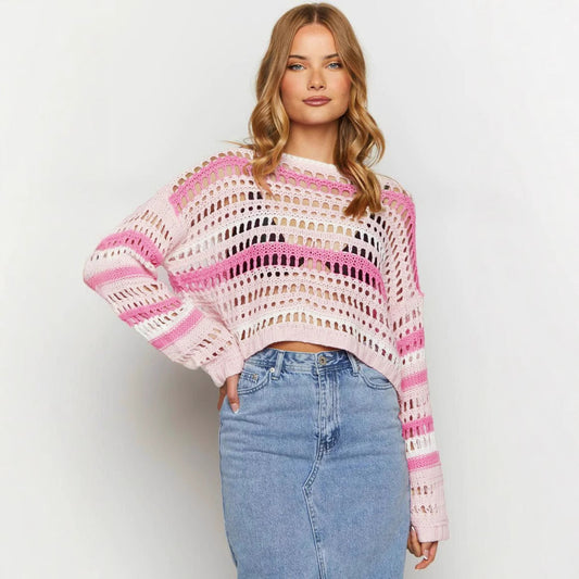 WW | Empty Stripes Cut Out Sexy Bikini Beach Cover-Up