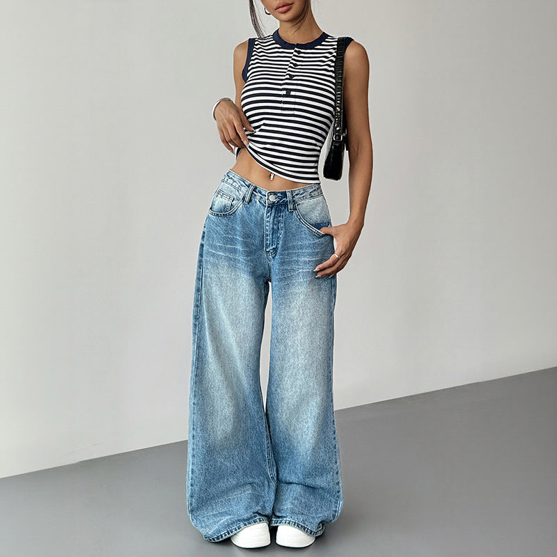 Women's sleeveless button-front top with modern stripes WW