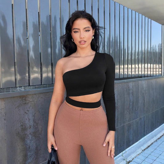 Women's Asymmetric Long Sleeve Crop Top W&W