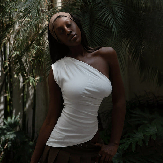 Women's asymmetric top with elegant wrap design W&W
