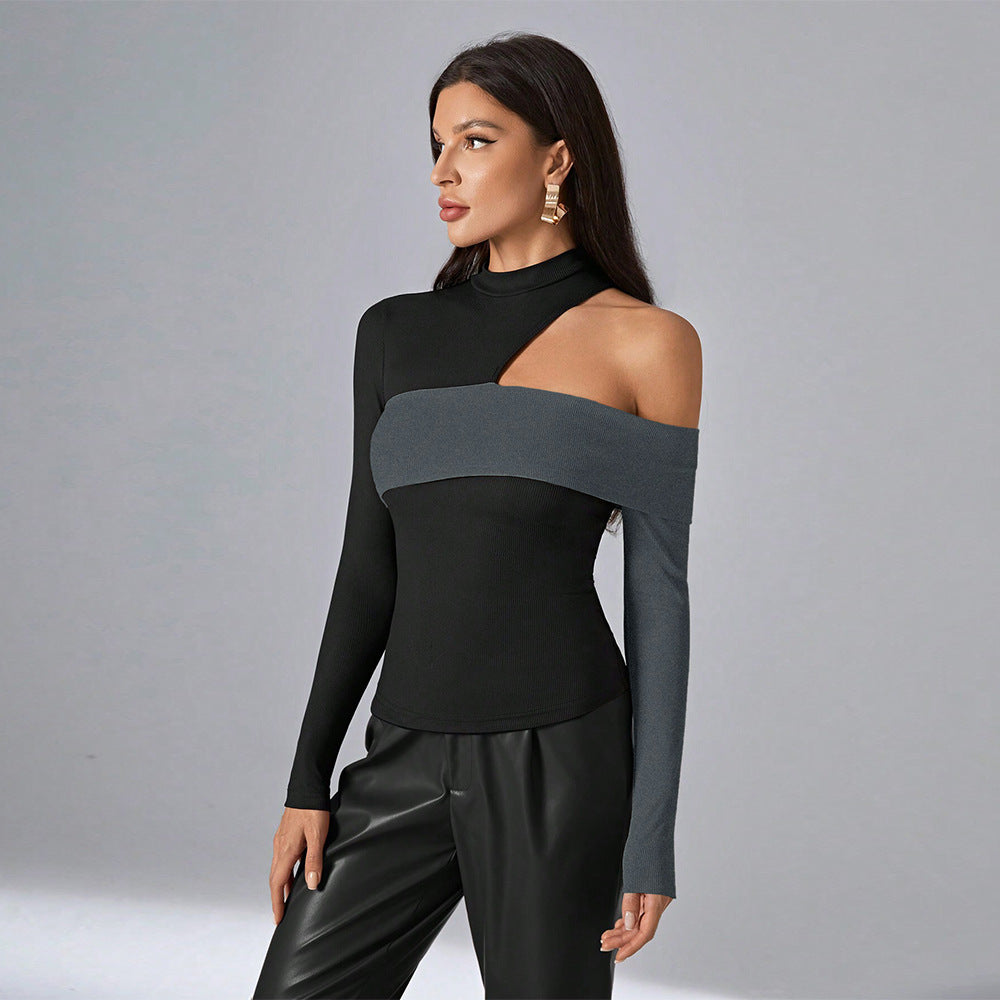 Women's asymmetric top with fashionable one-shoulder design W&W