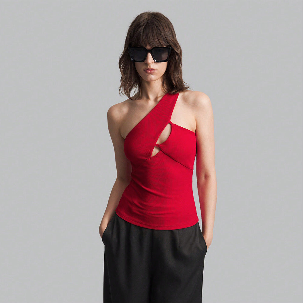 Women's asymmetric top with cut-outs and figure-hugging fit W&W