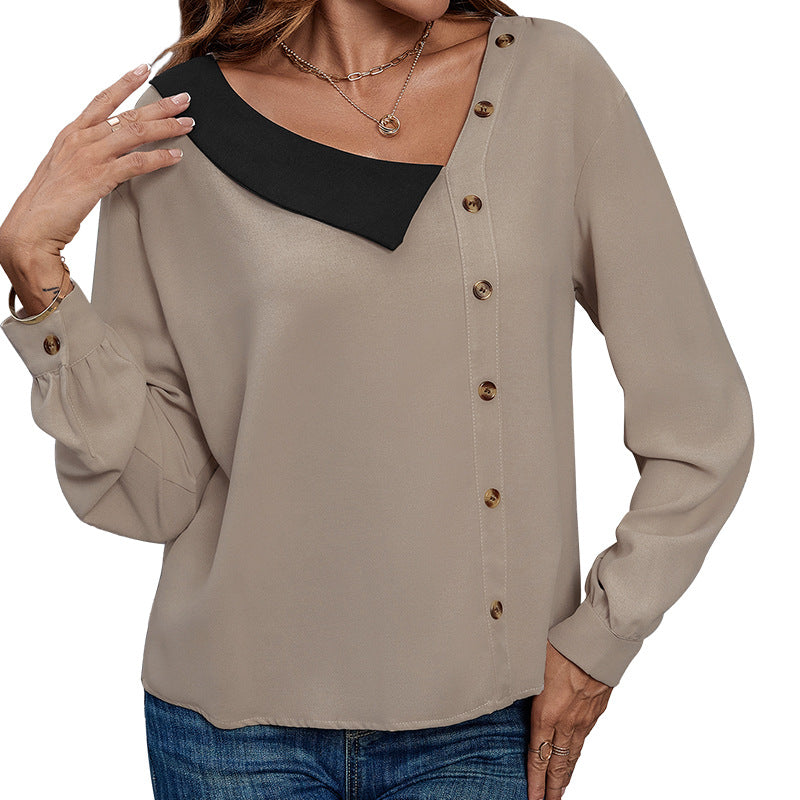 Women's blouse with asymmetric design and elegant button details WW