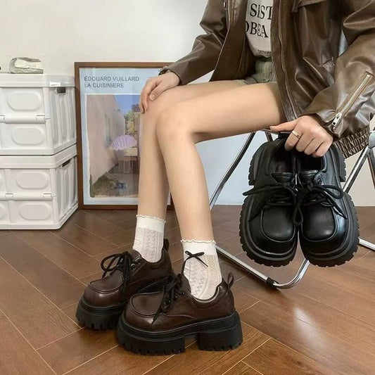 Women's Chunky Lace-Up Shoes with Non-Slip Sole and Fashionable Design W&W