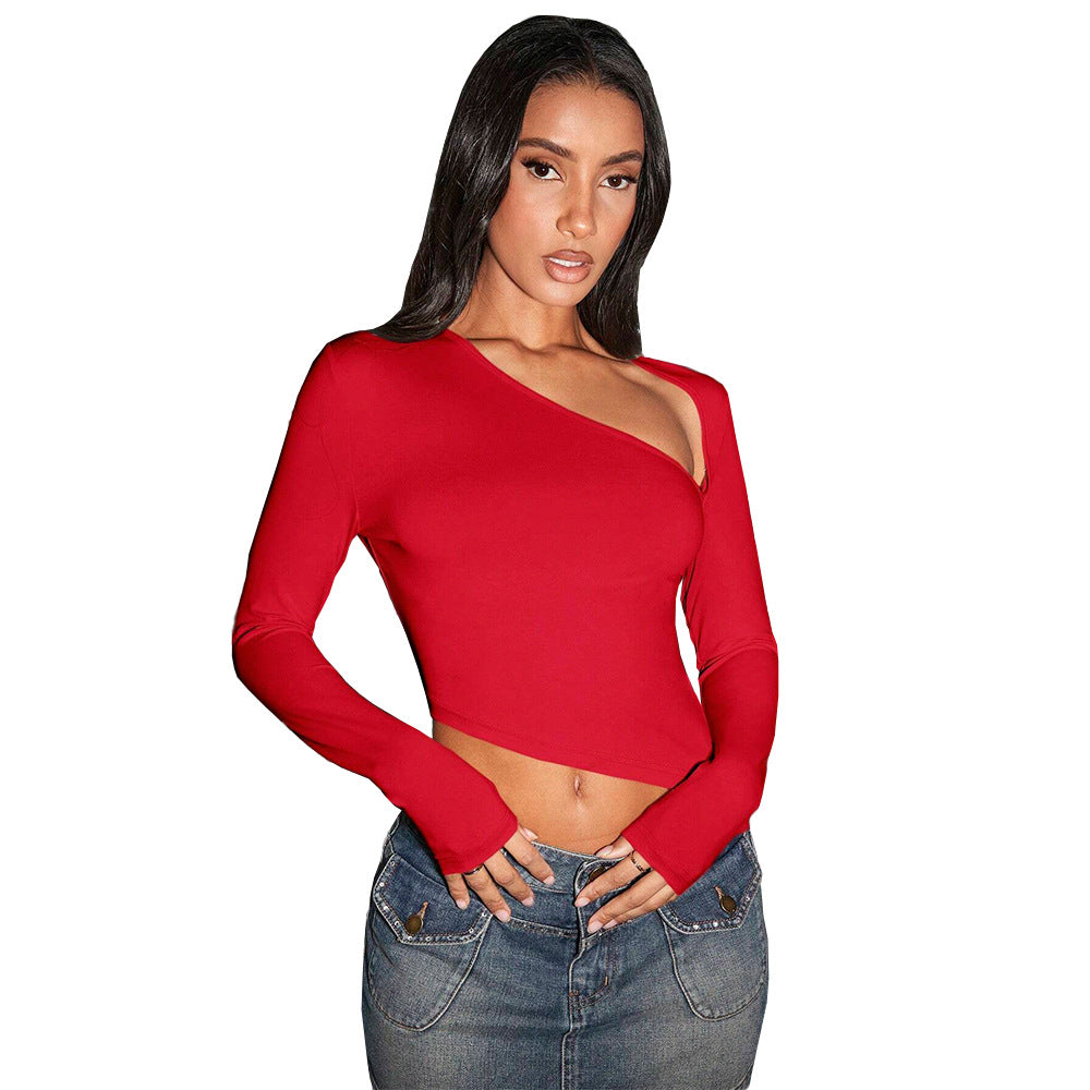 Women's asymmetric long-sleeved shirt with creative cut-out W&W