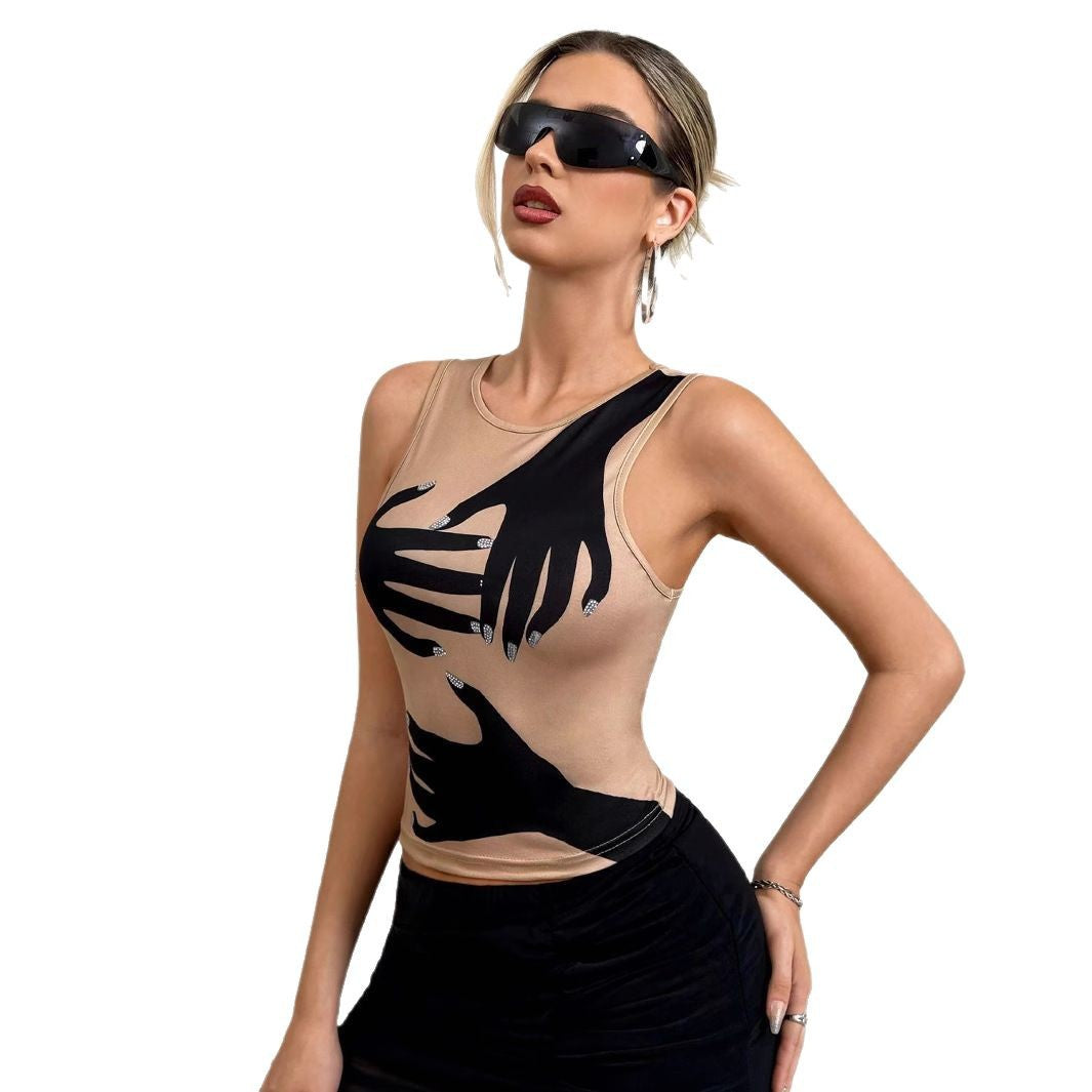 Women's sleeveless top with artistic glove pattern WW