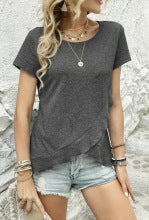 Women's asymmetric short-sleeved top with sophisticated hem WW