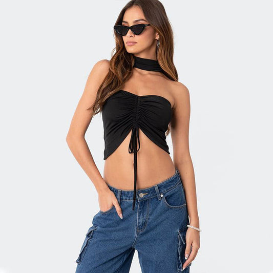 Women's crop top with adjustable drawstring W&W
