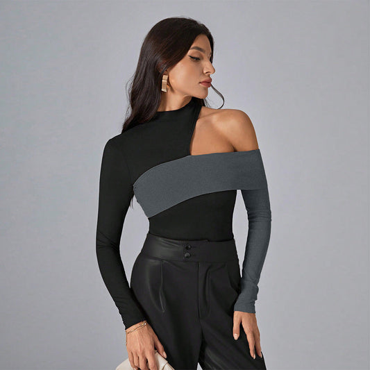 Women's asymmetric top with fashionable one-shoulder design W&W