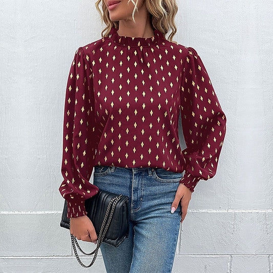 Women's blouse with elegant collar and fashionable pattern WW