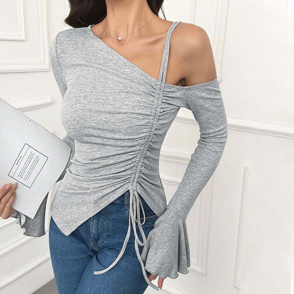 Women's asymmetric long-sleeved top with playful ruffle details W&W