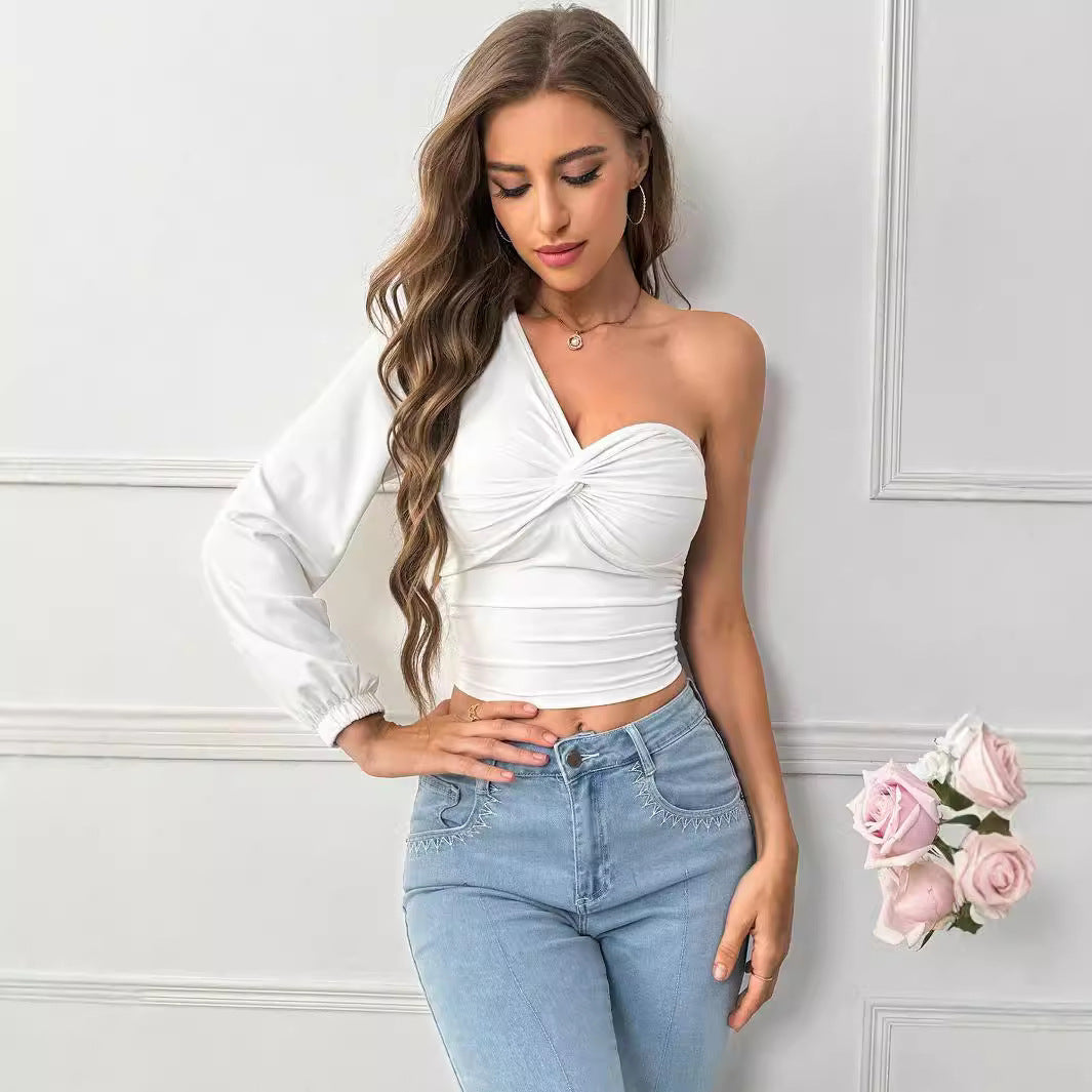 Women's asymmetric crop top with elegant knot detail W&W