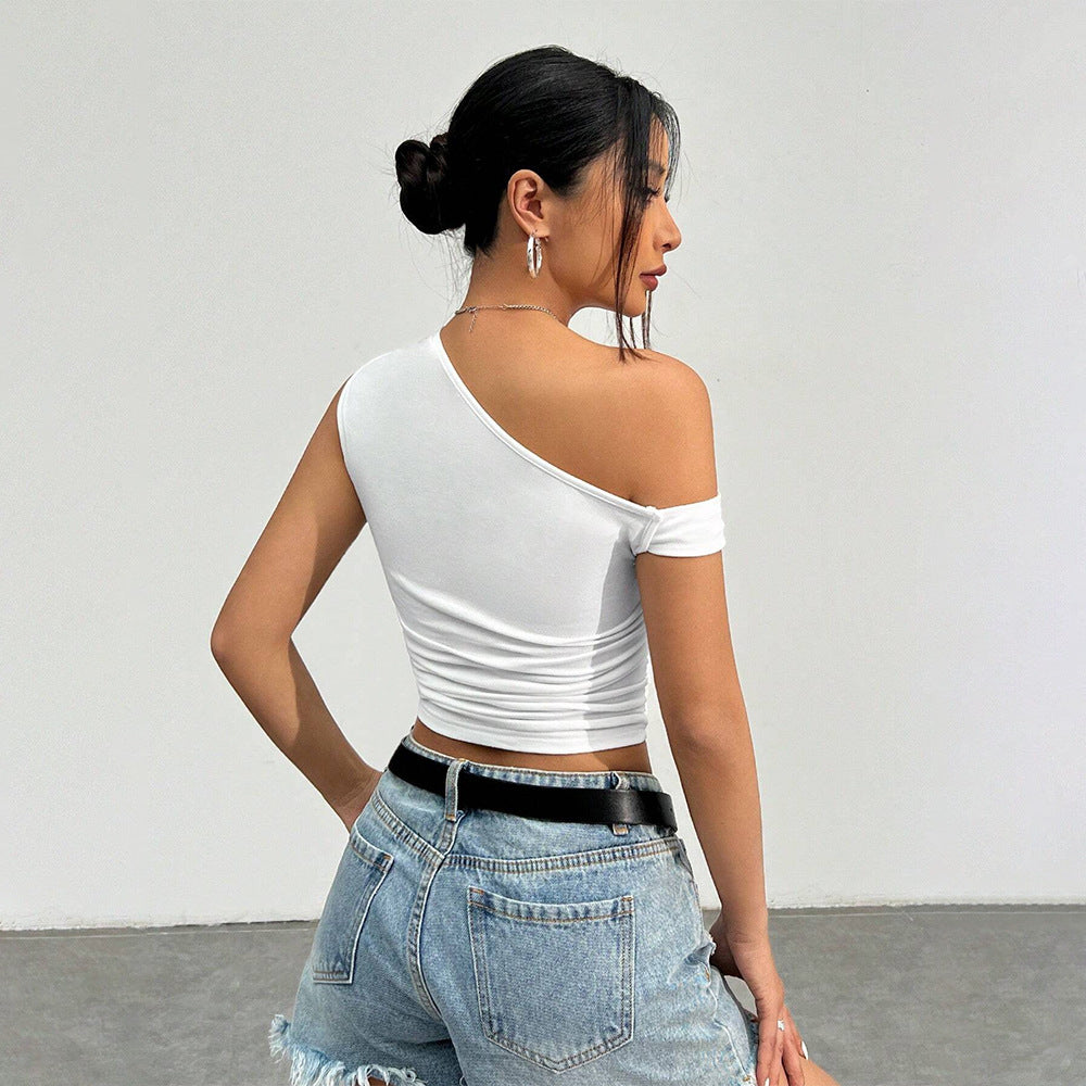 Women's asymmetric crop top with modern wrap detail W&W