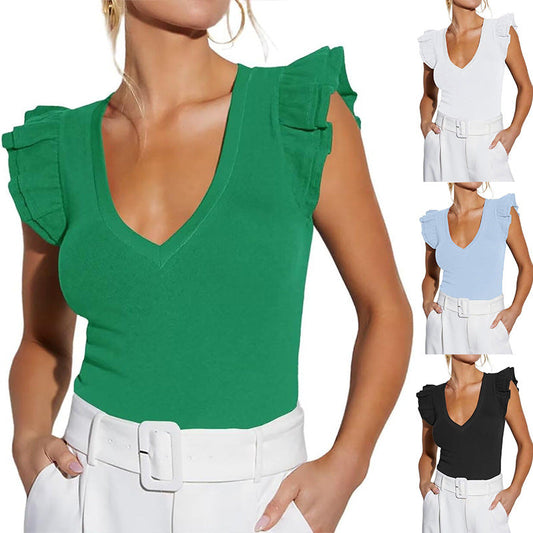 Women's Sleeveless Ruffle V-Neck Top WW