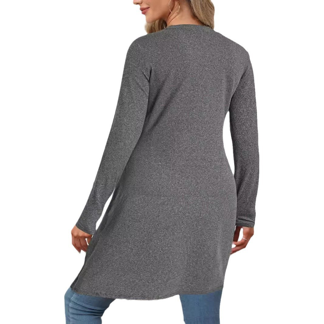 Women's asymmetric long tunic top with sophisticated wrap design WW
