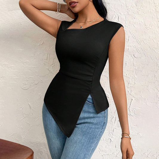 Women's asymmetric long-sleeved top with modern wrap design W&W