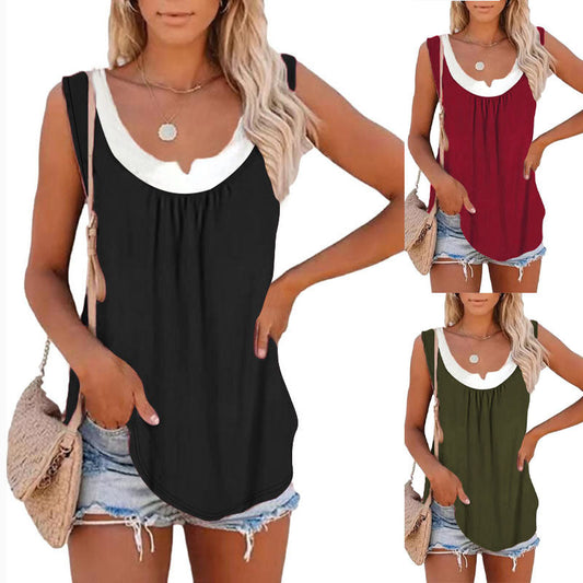 Women's sleeveless blouse shirt with fashionable V-neck and loose silhouette WW