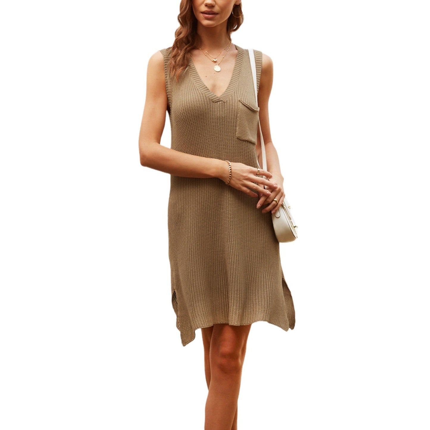 WW | Spring Summer V-Neck Sweater Casual Knit Dress