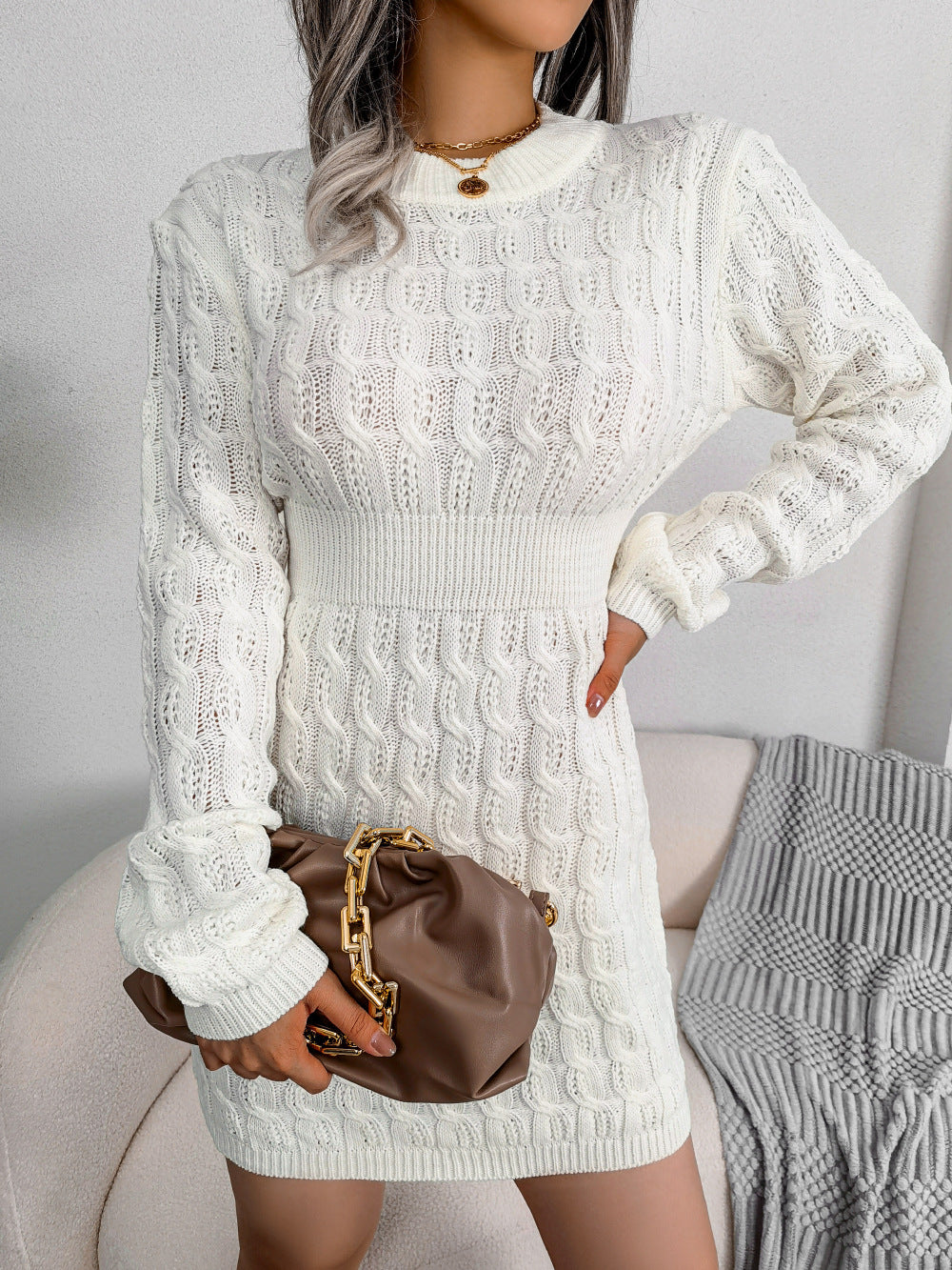 WW | Women's Long-Sleeved Twisted Knit Sweater Dress