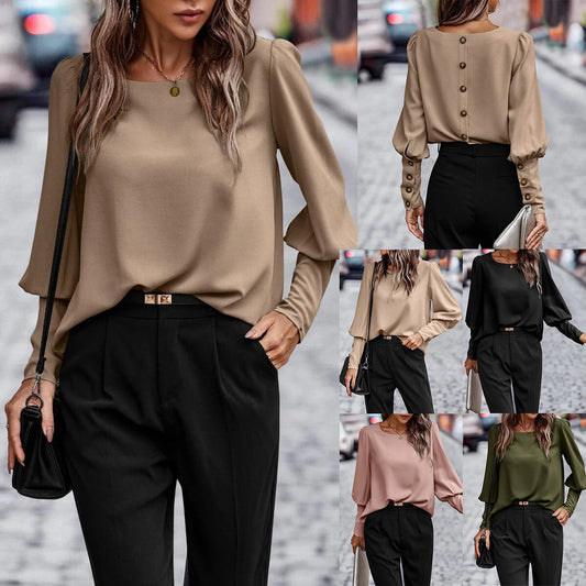 Women's blouse with elegant puff sleeves and all-over design WW
