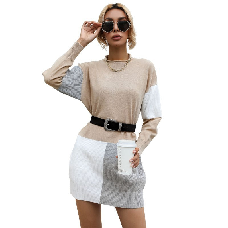 Women's knitted dress with fashionable color block design and balanced cut WW