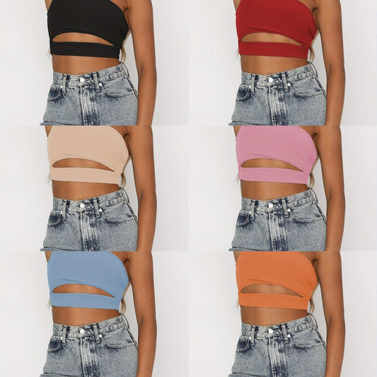 Women's asymmetrical crop top with cut-out design WW
