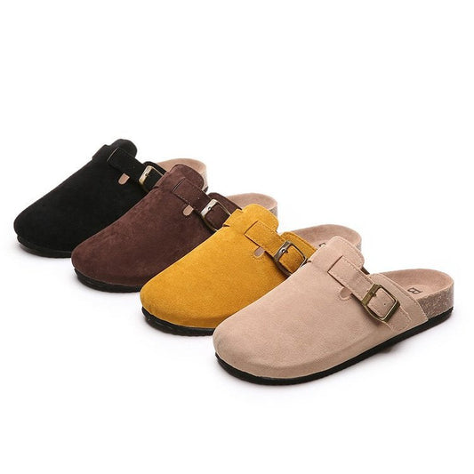 Women's clogs with elegant leather upper and fashionable buckle design W&W