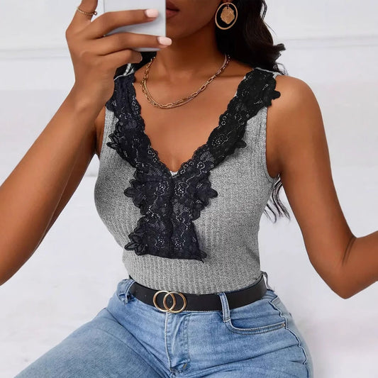 Women's sleeveless top with romantic lace accents W&W