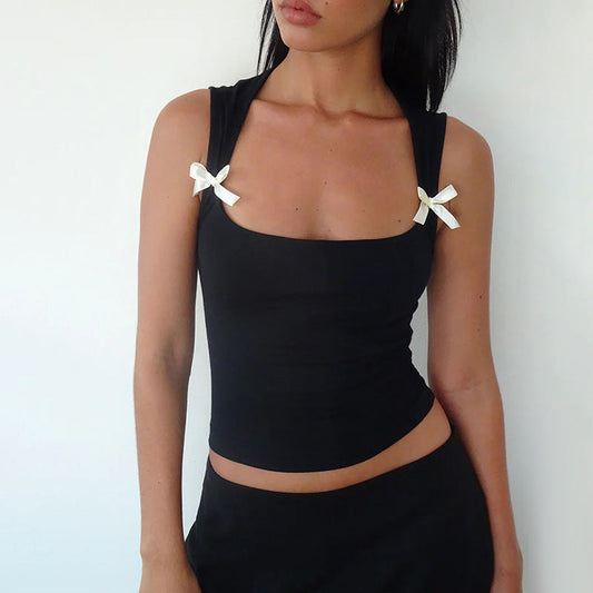 Women's sleeveless top with adjustable bow details W&W