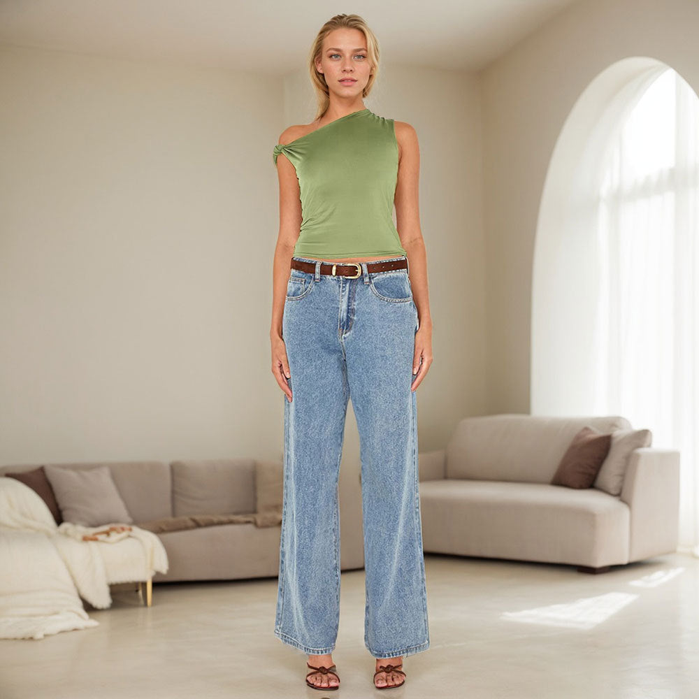 Women's asymmetric top with elegant knot element W&W