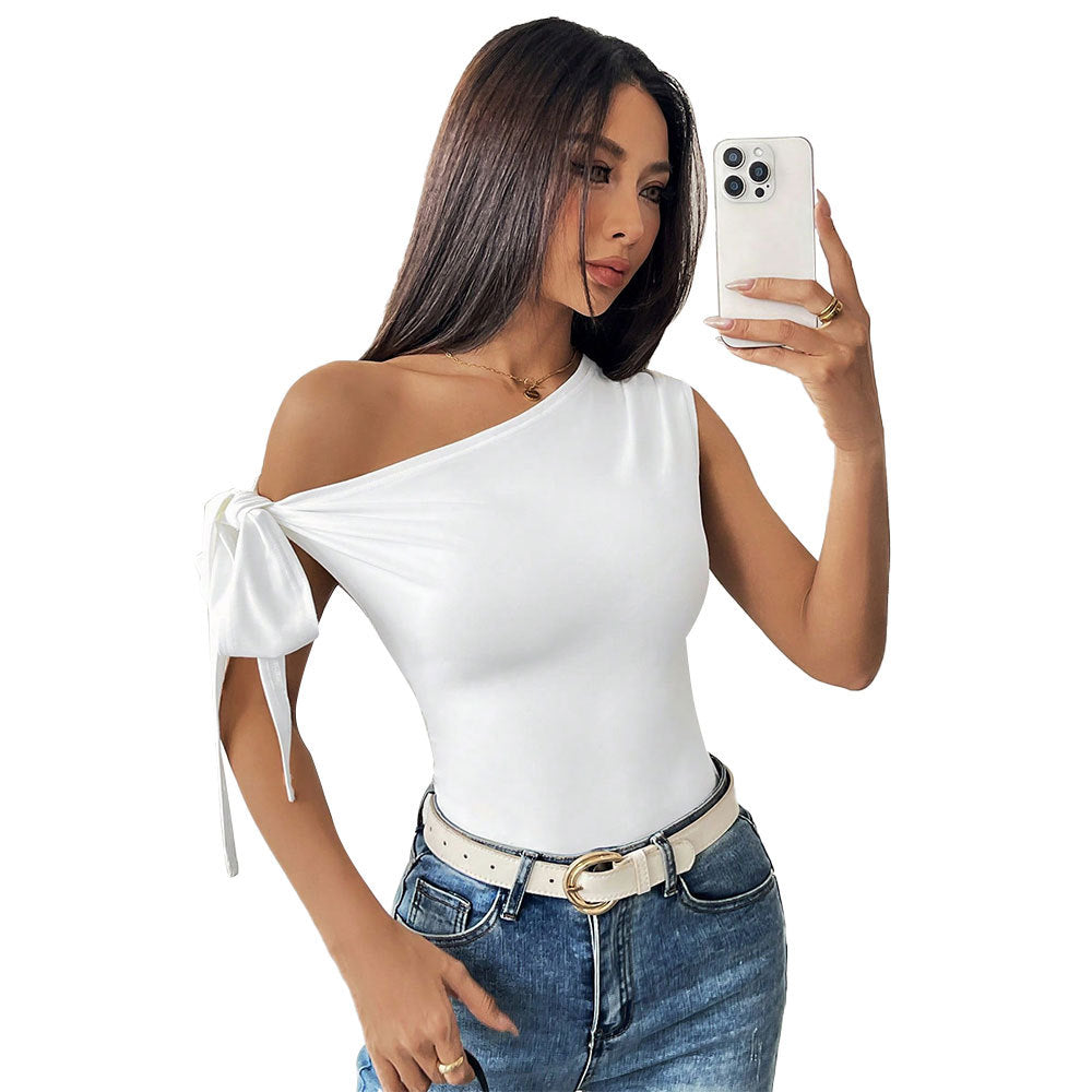 Women's asymmetric crop top with creative knot details W&W