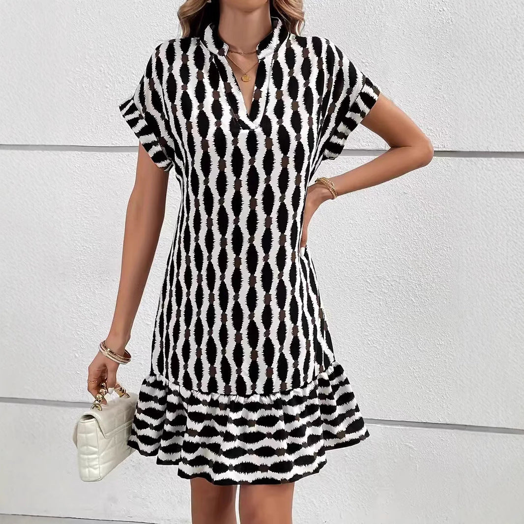 WW | 3D Digital Print Cardigan Short Sleeve Dress