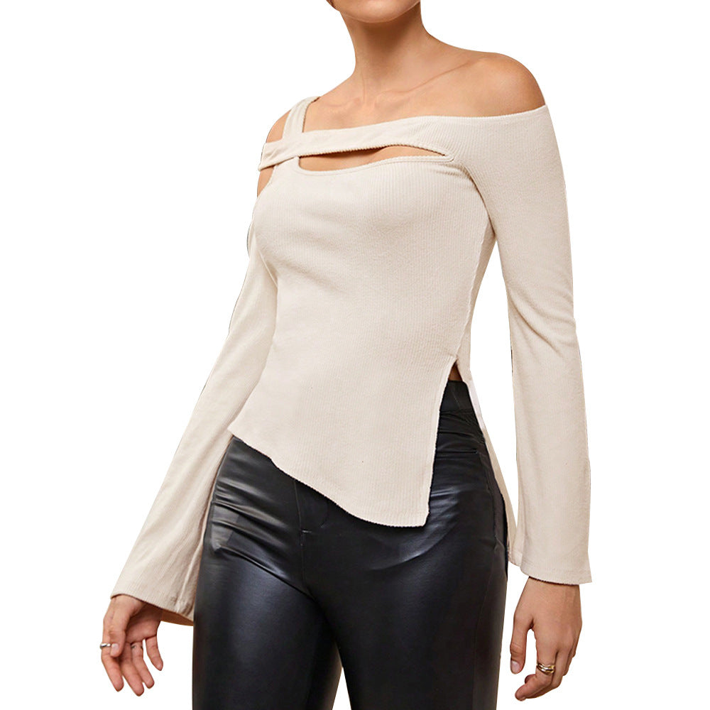 Women's asymmetric long-sleeved top with cut-out details W&W