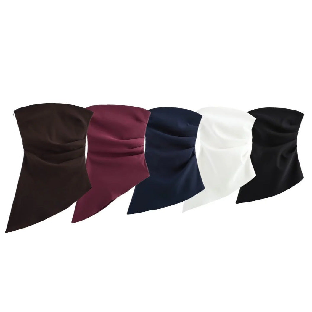 Women's asymmetric top in silky fabric with draping W&W
