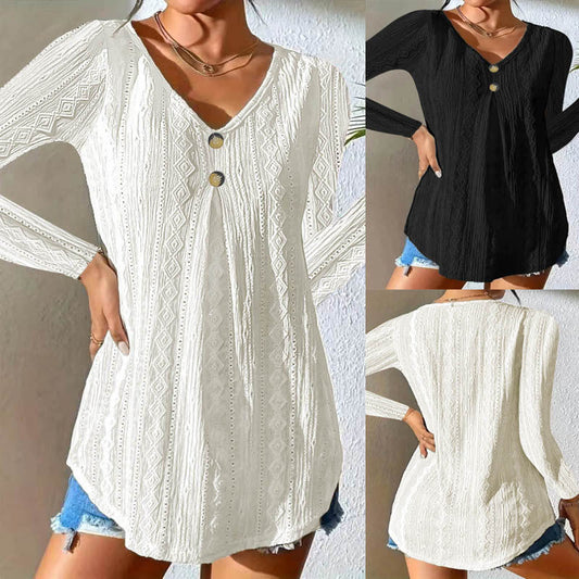 Women's blouse with decorative buttons and textured fabric WW