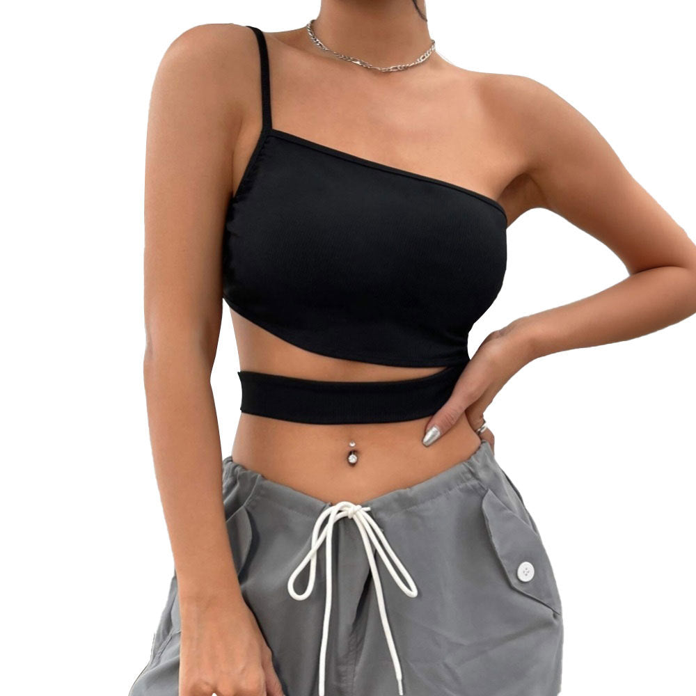 Women's asymmetrical crop top with elegant wrap design W&W