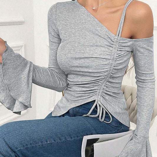 Women's asymmetric long-sleeved top with playful ruffle details W&W